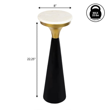 Oliver 22.25" Mid-Century Glam Retro Metal Drink Table with Marble Top